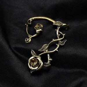 Rose Flower Leaf Design Stainless Steel Ear Wrap Jacket Hugger Crawler